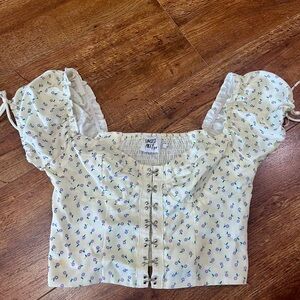 Princess Polly pale yellow Floral Puff Sleeve Blouse.